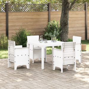5 részes kerti étkező szett párnákkal fehér poly rattan
