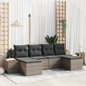 6 darabos kerti kanapé szett párnákkal szürke pe rattan akác