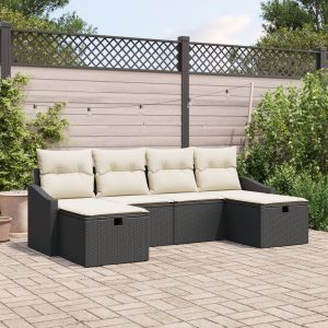 6 darabos kerti kanapészett párnákkal fekete poli rattan