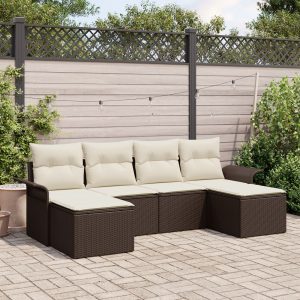 6 db-os kert sofa készlet párnákkal barna poli rattan