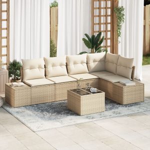 6 részes kerti kanapészett párnákkal barna poly rattan
