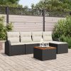 6 részes kerti sofa szett párnákkal fekete poli rattan akácián