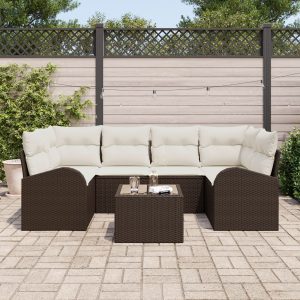7 darabos kert sofa szett párnákkal barna poli rattan