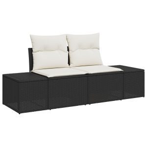 7 darabos kerti kanapé szett párnákkal fekete poli rattan acacia