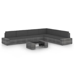 7 részes szürke polyrattan kerti ülőgarnitúra párnákkal