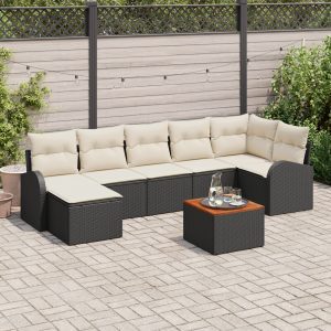 8 darabos kert sofa szett párnákkal fekete poli rattan akác