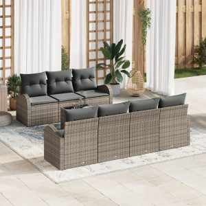 8 darabos kerti kanapé szett párnákkal szürke poli rattan