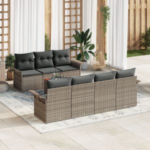8 darabos kerti kanapé szett párnával szürke poly rattan akác