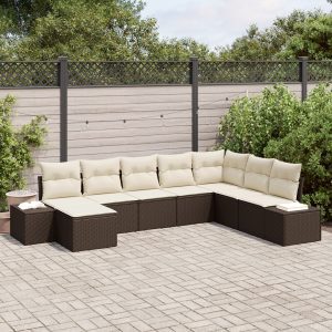 8 darabos kerti kanapészett párnákkal barna poly rattan