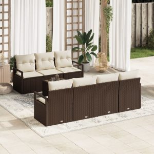 8 darabos kerti sofa szett párnákkal barna poli rattan