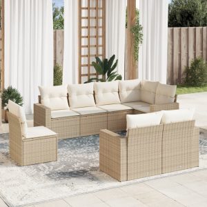 8 részes bézs polyrattan kerti ülőgarnitúra párnával