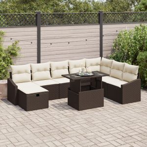9 darabos kert sofa szett párnákkal barna poli rattan