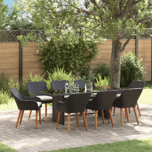 9 részes kerti étkező garnitúra fekete polirattan