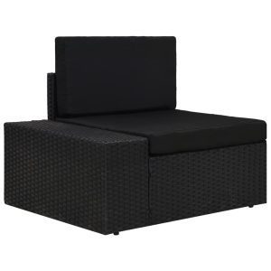 Fekete polyrattan sarokkanapé-elem jobb oldali karfával