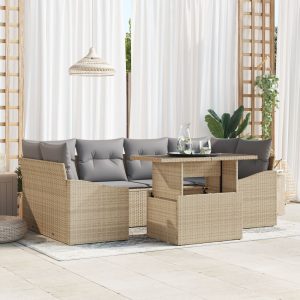 Kert kanapé szett 7 darab bézs és szürke rattan