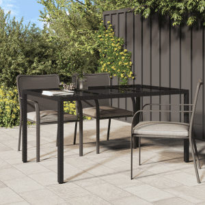 Kerti étkezőasztal fekete 150x90x75 cm polirattan