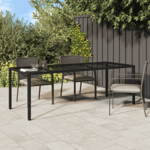 Kerti étkezőasztal fekete 250x100x75 cm poli rattan