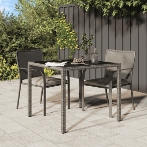 Kerti étkezőasztal szürke 90x90x75 cm polirattan