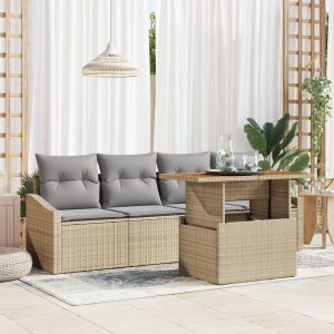 Kerti kanapé szett  5 darabos bézs rattan