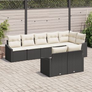 Kerti kanapé szett 8-as szett fekete rattan kerti kanapé szett
