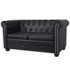 2 személyes fekete chesterfield műbőr kanapé