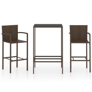 3 részes barna polyrattan kerti bárszett