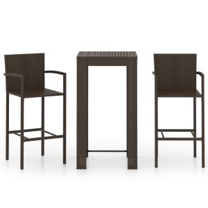 3 részes barna polyrattan kerti bárszett kartámasszal