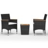 3 részes fekete polyrattan és akácfa bisztrószett