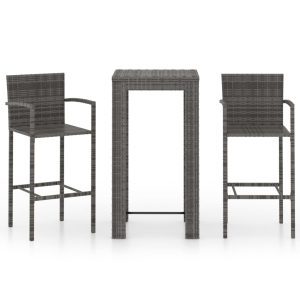 3 részes szürke polyrattan kerti bárszett kartámasszal