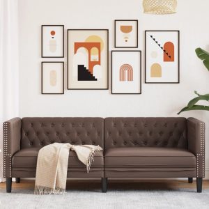 3 személyes barna műbőr chesterfield kanapé