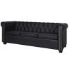 3 személyes fekete chesterfield műbőr kanapé