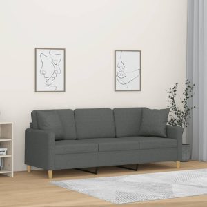 3 személyes sötétszürke szövet kanapé díszpárnákkal 180 cm