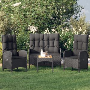 4 részes fekete polyrattan kerti ülőgarnitúra párnákkal