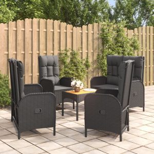 5 részes fekete polyrattan kerti ülőgarnitúra párnákkal