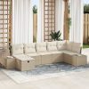 7 darabos kert sofa szett párnákkal bézs poli rattan