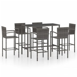 7 részes szürke polyrattan kerti bárszett