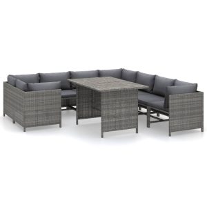 9 részes szürke polyrattan kerti bútorszett párnákkal