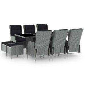 9 részes világosszürke polyrattan kültéri étkezőszett párnákkal