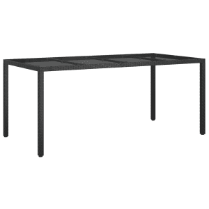 Kerti étkezőasztal fekete 190x90x75 cm polirattan