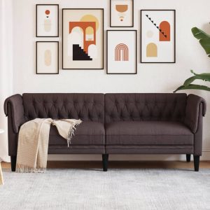 Sötétbarna 3 személyes szövet chesterfield kanapé