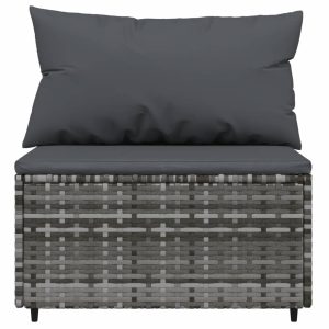 Szürke polyrattan kerti középső kanapé párnával