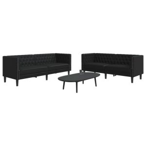 2 részes fekete műbőr chesterfield kanapégarnitúra