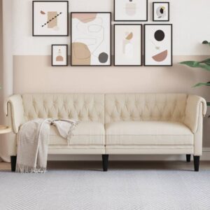 3 személyes krémszínű szövet chesterfield kanapé