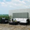 6 részes fekete polyrattan kerti ülőgarnitúra párnákkal