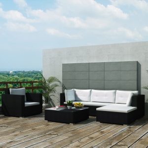 6 részes fekete polyrattan kerti ülőgarnitúra párnákkal