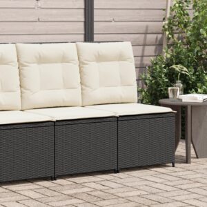 Fekete polyrattan dönthető kerti kanapé párnákkal