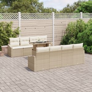 Kerti kanapé szett 7 darabos bézs rattan modern kültéri bútor