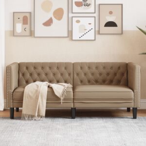 Kétszemélyes kávészínű műbőr chesterfield kanapé