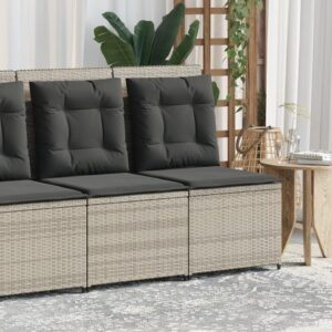 Világosszürke polyrattan dönthető kerti kanapé párnákkal
