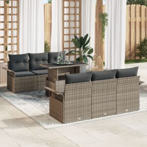 7 darabos kert sofa szett párnákkal szürke poli rattan